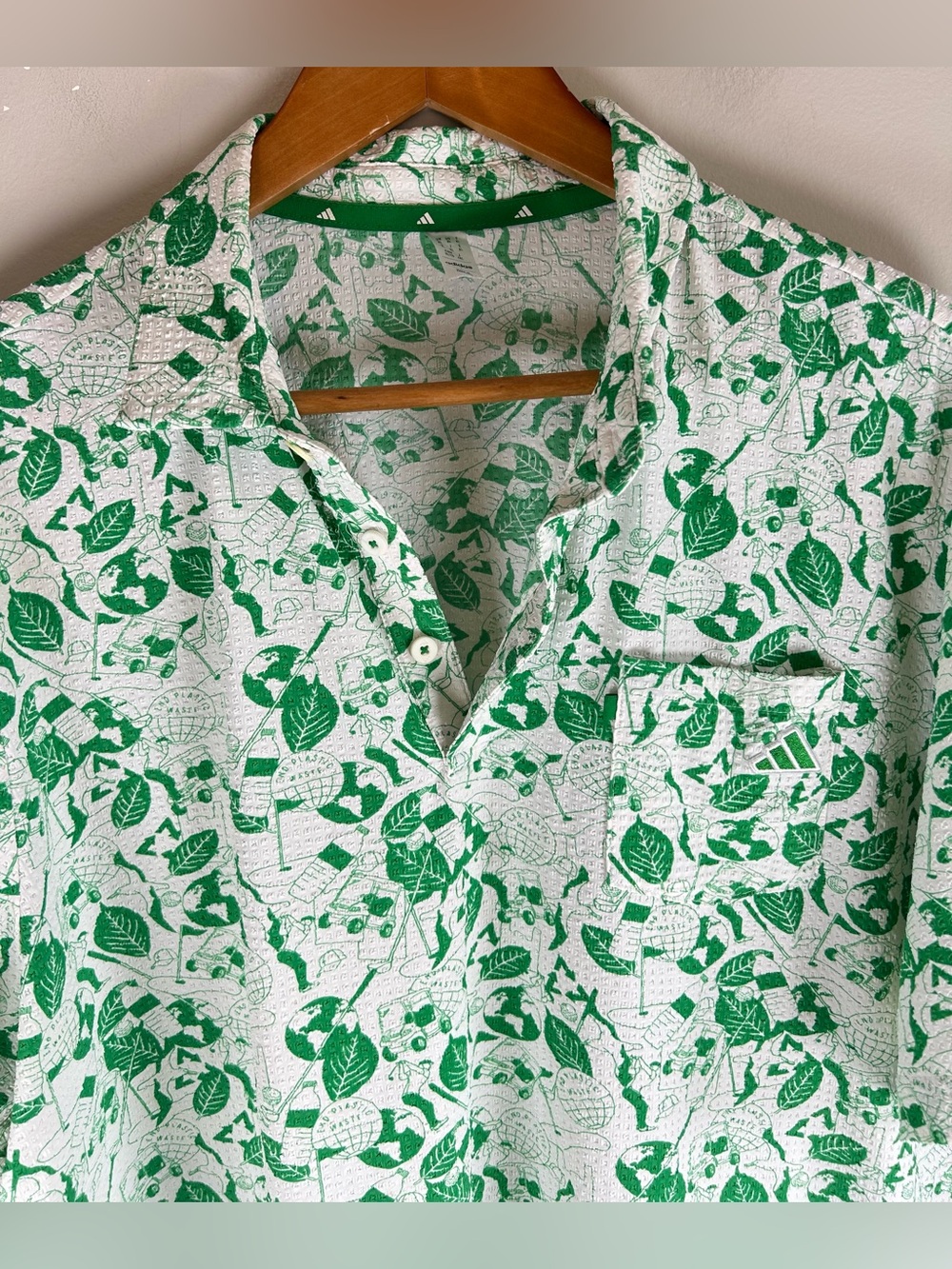 Adidas Men’s Play Green Graphic Golf Polo Shirt Size XL HS9054 Stretch EUC - Picture 5 of 14